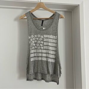 Grey Tank Top Star fish seashell American flag